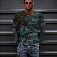 Men's Unisex T shirt 3D Print Graphic Prints Flag Crew Neck Daily Holiday Print Long Sleeve Tops Casual Designer Big and Tall Blue Lightinthebox - thumbnail