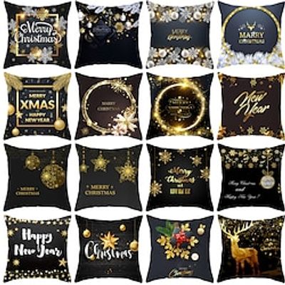 Christmas 1PC Decorative Toss Pillows Xmas Golden Black Throw Pillow Covers Soft Pillowcase for Bedroom Livingroom Sofa Couch Chair Bench miniinthebox