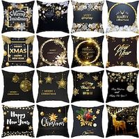 Christmas 1PC Decorative Toss Pillows Xmas Golden Black Throw Pillow Covers Soft Pillowcase for Bedroom Livingroom Sofa Couch Chair Bench miniinthebox - thumbnail