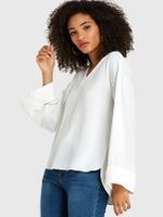 YOINS BASICS White Slit Design V-neck Long Sleeves Blouse - thumbnail
