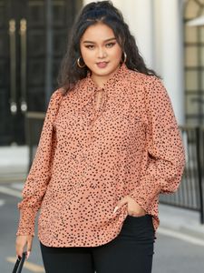 YOINS Plus Size Polka Dot Tie-up Design Long Sleeves Blouse