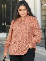 YOINS Plus Size Polka Dot Tie-up Design Long Sleeves Blouse - thumbnail