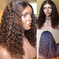 Remy Human Hair 13x4 Lace Front Wig Free Part Brazilian Hair Curly Multi-color Wig 130% 150% Density with Baby Hair Highlighted  Balayage Hair Natural Hairline 100% Virgin Pre-Plucked For Women wigs Lightinthebox - thumbnail