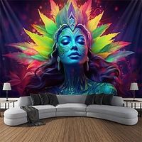 Blacklight Tapestry UV Reactive Glow in the Dark Woman Cannabis Leaves Trippy Misty Nature Landscape Hanging Tapestry Wall Art Mural for Living Room Bedroom miniinthebox