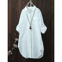 Shirt Women's White Solid / Plain Color Collared Shirts Daily Daily Shirt Collar Loose Fit L Lightinthebox