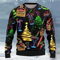 Wine Glass Casual Men's Print Knitting Ugly Christmas Sweater Pullover Sweater Jumper Knitwear Outdoor Daily Vacation Christmas Long Sleeve Crewneck Sweaters Black Fall Winter S M L Sweaters Lightinthebox - thumbnail