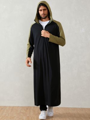 Men Casual Ethnic Style Hooded Patchwork Long Length Hoodie Men Casual Ethnic Style Hooded Patchwork Long Length Hoodie