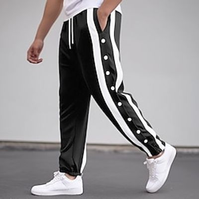 Men's Sweatpants Joggers Tear Away Pants Casual Pants Pocket Drawstring Elastic Waist Stripe Comfort Breathable Outdoor Daily Going out Fashion Casual Black Blue miniinthebox