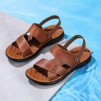 Men's Sandals Slippers Flip-Flops Slides Walking Sporty Casual Beach Outdoor PU Breathable Slip-on Brown Summer Fall Lightinthebox