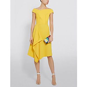 Sheath / Column Elegant Holiday Cocktail Party Dress Boat Neck Short Sleeve Knee Length Satin with 2021 miniinthebox