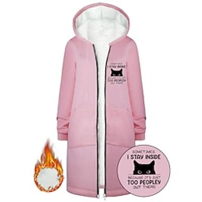 Women's Long Coat Fleece Lined Hoodie Jacket Warm Zipper Hooded Coat with Pocket Outerwear Long Sleeve Fall Pink-Sometimes, I Stay Inside Lightinthebox Women's Long Coat Fleece Lined Hoodie Jacket Warm Zipper Hooded Coat with Pocket Outerwear Long Sleeve Fall Pink-Sometimes, I Stay Inside Lightinthebox
