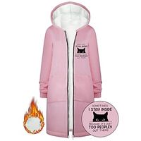 Women's Long Coat Fleece Lined Hoodie Jacket Warm Zipper Hooded Coat with Pocket Outerwear Long Sleeve Fall Pink-Sometimes, I Stay Inside Lightinthebox - thumbnail