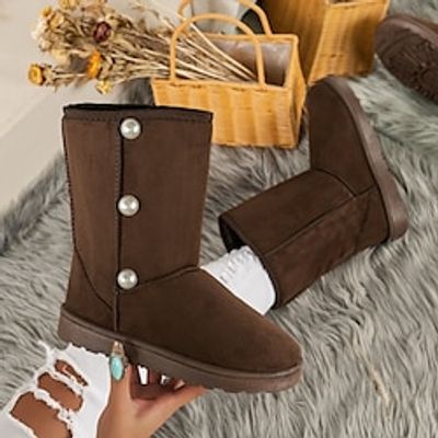 Women's Boots Snow Boots Soft Shoes Comfort Shoes Daily Booties Ankle Boots Flat Heel Round Toe Plush Comfort Minimalism PU Loafer Galaxy Dark Brown miniinthebox