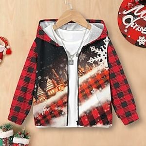 Christmas Boys 3D Plaid Hoodie Coat Outerwear Long Sleeve 3D Print Fall Winter Fashion Streetwear Cool Polyester Kids 3-12 Years Outdoor Casual Daily Regular Fit Lightinthebox