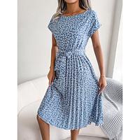 Women's Casual Dress Swing Dress Floral Pleated Print Crew Neck Midi Dress Streetwear Holiday Vacation Short Sleeve Summer Lightinthebox