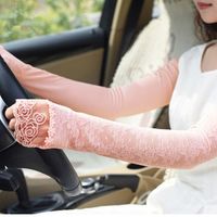 LYZA Women Summer Anti-UV Long-sleeved Lace Gloves Sexy Fingerless Sunscreen Beach Driving Gloves