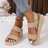 Women's Wedge Platform Sandals Casual Open Toe Elastic Band Slip On Shoes Casual Summer Outdoor Sandals for Holiday Black Khaki Lightinthebox