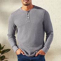 Men's T shirt Tee Waffle Henley Shirt Henley Shirt Tee Top Long Sleeve Shirt Plain Henley Street Vacation Long Sleeve Clothing Apparel Fashion Designer Basic Lightinthebox - thumbnail