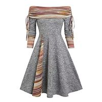 Women's Casual Dress Swing Dress Knee Length Dress Knee Length Dress Black Brown Green Long Sleeve Color Block Ruched Winter Fall Autumn Off Shoulder Stylish Winter Dress Weekend Fall Dress Slim 2023 miniinthebox - thumbnail