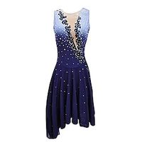 Figure Skating Dress Women's Girls' Ice Skating Dress Blue Stretchy Training Competition Skating Wear Thermal Warm Crystal  Rhinestone Sleeveless Ice Skating Figure Skating Lightinthebox - thumbnail