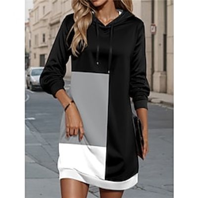 Women's Plaid Dress Hoodie Dress Mini Dress Warm Fashion Outdoor Holiday Going out Hoodie Print Geometric Plaid Loose Fit Blue Purple Brown S M L XL XXL Lightinthebox