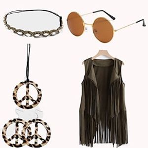 Hippie Retro Vintage 1960s 1970s Accesories Set Suede Vest Women's Tassel Fringe Costume Vintage Cosplay Vest Lightinthebox