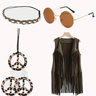 Hippie Retro Vintage 1960s 1970s Accesories Set Suede Vest Women's Tassel Fringe Costume Vintage Cosplay Vest Lightinthebox