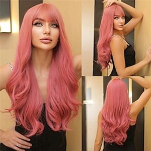 Long Ombre Pink Wig For Women - Natural Curly Hair Synthetic Wigs With Bangs , Party Cosplay Daily Use Christmas Party Wigs miniinthebox