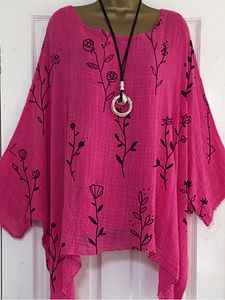 Round Neck Loose Fitting Print Blouses