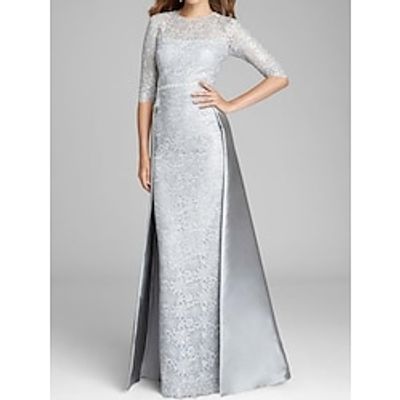 Sheath Column Mother of the Bride Dress Wedding Guest Elegant Jewel Neck Floor Length Satin Lace Half Sleeve with Ruching Solid Color 2023 Lightinthebox Sheath Column Mother of the Bride Dress Wedding Guest Elegant Jewel Neck Floor Length Satin Lace Half Sleeve with Ruching Solid Color 2023 Lightinthebox