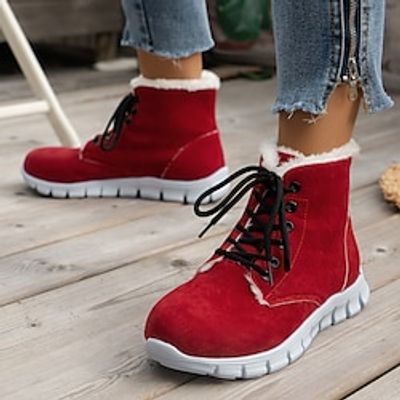 Women's Sneakers Boots Platform Boots Snow Boots Plus Size Outdoor Daily Fleece Lined Booties Ankle Boots Zipper Wedge Heel Round Toe Fashion Sporty Comfort Faux Suede Lace-up Light Brown Dark Brown miniinthebox