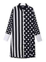 Casual Striped Polka Dot Print Lapel Women Dresses