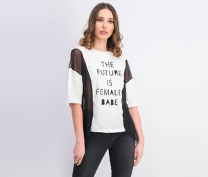 Womens Graphic Print Crew Neckline T-shirt  White/Black