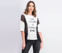 Womens Graphic Print Crew Neckline T-shirt  White/Black - thumbnail