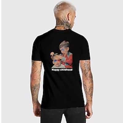 Men's T shirt Hot Stamping Graphic Human Crew Neck Casual Daily Print Short Sleeve Tops Basic Fashion Comfortable Big and Tall Black miniinthebox