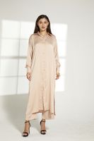 Moistreet Beige Silk Fabric Top And Pants Set (XS, S, M, L, XL, XXL)