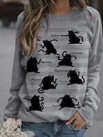 Round Neck Cat Print Long Sleeve T-shirt - thumbnail