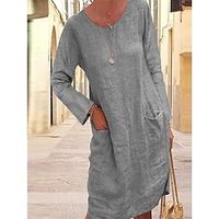 Women's Casual Dress T Shirt Dress Tee Dress Linen Dress Mini Dress Black Blue Grey Long Sleeve Pure Color Pocket Winter Fall Spring Crew Neck Fashion Daily Vacation Fall Dress 2023 S M L XL 2XL 3XL Lightinthebox - thumbnail