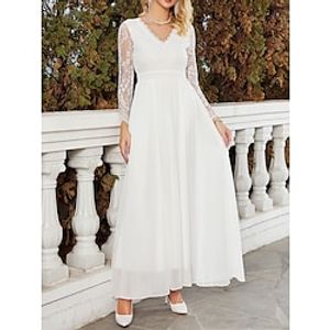 Women's Party Dress Cocktail Dress Wedding Guest Dress Long Dress Maxi Dress White Long Sleeve Pure Color Lace Fall Winter Autumn V Neck Fashion Winter Dress Wedding Guest Birthday 2023 S M L XL Lightinthebox