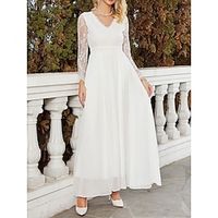 Women's Party Dress Cocktail Dress Wedding Guest Dress Long Dress Maxi Dress White Long Sleeve Pure Color Lace Fall Winter Autumn V Neck Fashion Winter Dress Wedding Guest Birthday 2023 S M L XL Lightinthebox - thumbnail