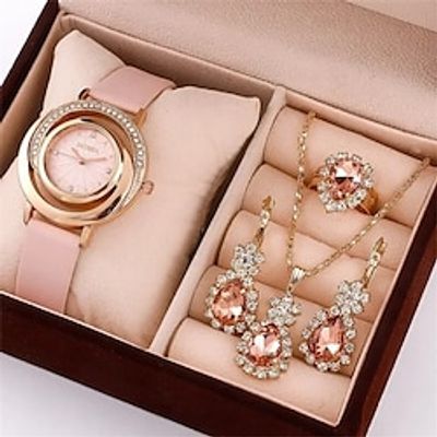 5pcsset Women's Watch Luxury Rhinestone Quartz Watch Vintage Star Analog Wrist Watch  Jewelry Set, Gift For Mom Her Lightinthebox