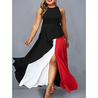 Women's Plus Size Party Dress Swing Dress Color Block Long Dress Maxi Dress Sleeveless Patchwork Split Crew Neck Fashion Party Yellow Red Summer Spring L XL XXL 3XL Lightinthebox - thumbnail