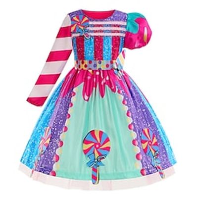 Rainbow Candyland Fairytale Princess Flower Girl Dress Theme Party Costume Tulle Dresses Girls' Movie Cosplay Cosplay Halloween Fuchsia Dress Halloween Carnival Masquerade Polyester miniinthebox