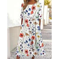 Women's Casual Dress Summer Dress Floral Geometric Pocket Print Crew Neck Midi Dress Streetwear Street Holiday Short Sleeve Regular Fit Black White Red Summer S M L XL 2XL Lightinthebox