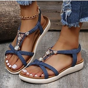 Women's Sandals Boho Bohemia Beach Braided Sandals Outdoor Daily Beach Shoes And Bags Matching Sets Summer Hollow Out Beading Flat Heel Open Toe Casual Minimalism Faux Leather Elastic Band Solid Color miniinthebox