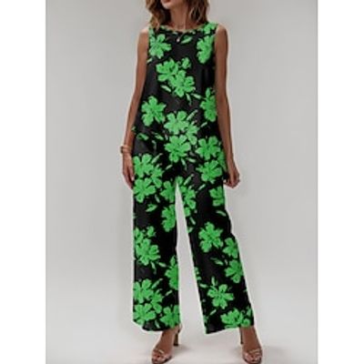 Women's Tank Top Pants Sets Floral Casual Daily Green Print Sleeveless Fashion Round Neck Regular Fit Summer Lightinthebox Women's Tank Top Pants Sets Floral Casual Daily Green Print Sleeveless Fashion Round Neck Regular Fit Summer Lightinthebox