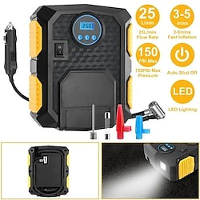 Tire Inflator 12V DC 120W 150PSI Tire Pump wLCD Electric Air Compressor Pump 25LMin Large Air Flow Lightinthebox