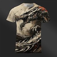 Graphic Dragon Daily Designer Retro Vintage Men's 3D Print T shirt Tee Tee Top Sports Outdoor Holiday Going out T shirt Khaki Dark Blue Short Sleeve Crew Neck Shirt Spring  Summer Clothing Apparel S Lightinthebox