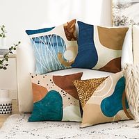 4PCS Blue Geometric Abstract Double Side Pillow Cover Soft Decorative Square Cushion Case Pillowcase for Bedroom Livingroom Sofa Couch Chair miniinthebox