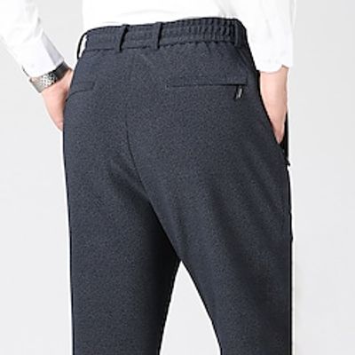 Men's Dress Pants Trousers Pocket Drawstring Elastic Waist Plain Comfort Office Business Streetwear Casual Black Navy Blue Micro-elastic Lightinthebox